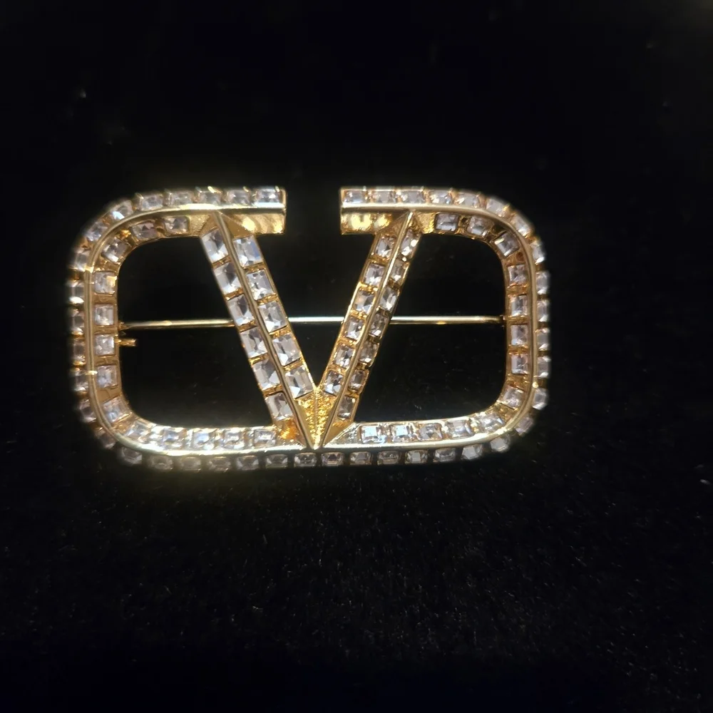 Valentino Gold and Silver Crystal Embellished Brooch